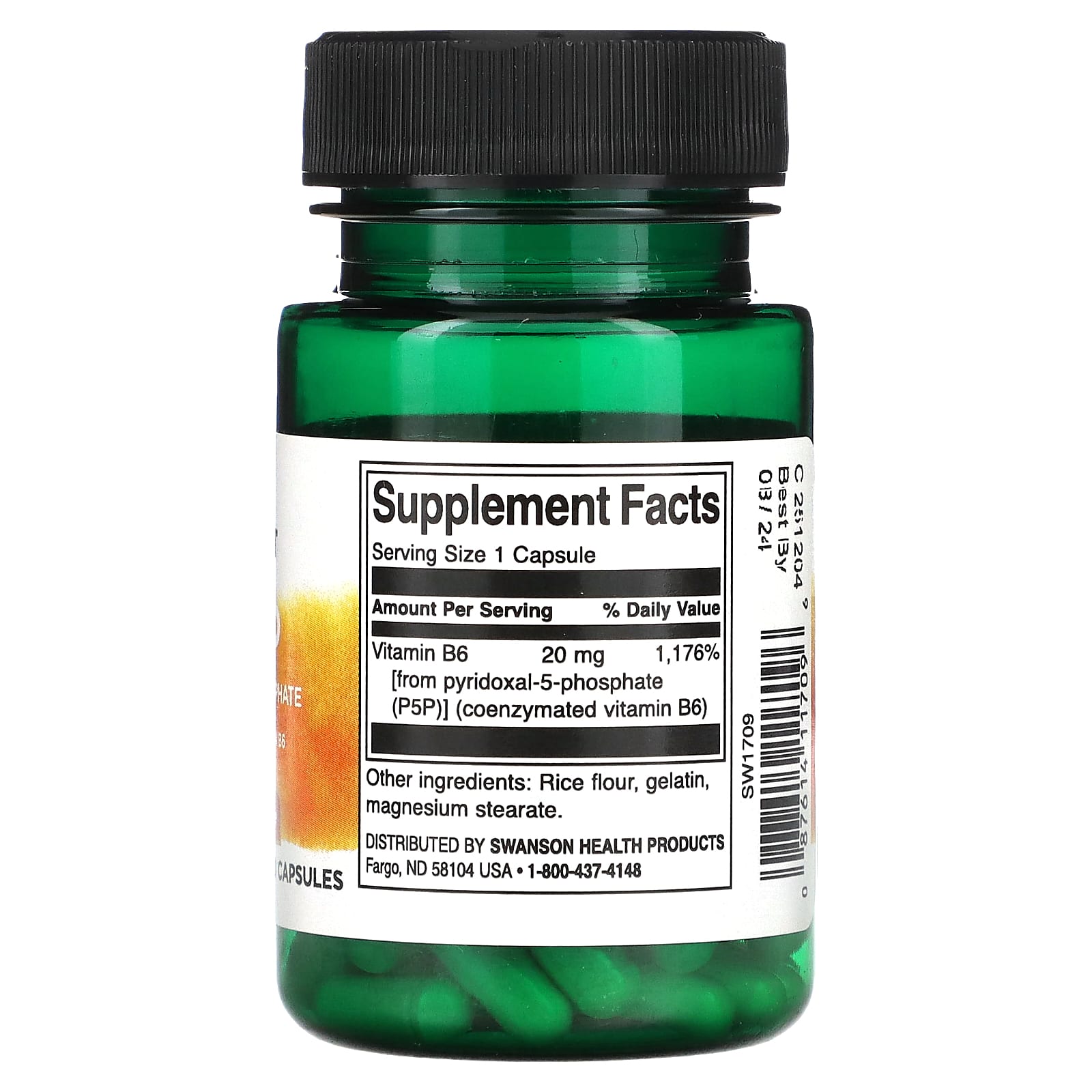 فيتامين ب6 الافضل بيريدوكسال-5-فوسفات 20 ملجم 60 كبسولة Swanson Coenzyme Vitamin B6, P-5-P Pyridoxal-5-Phosphate (Best Before 01-09-2027)