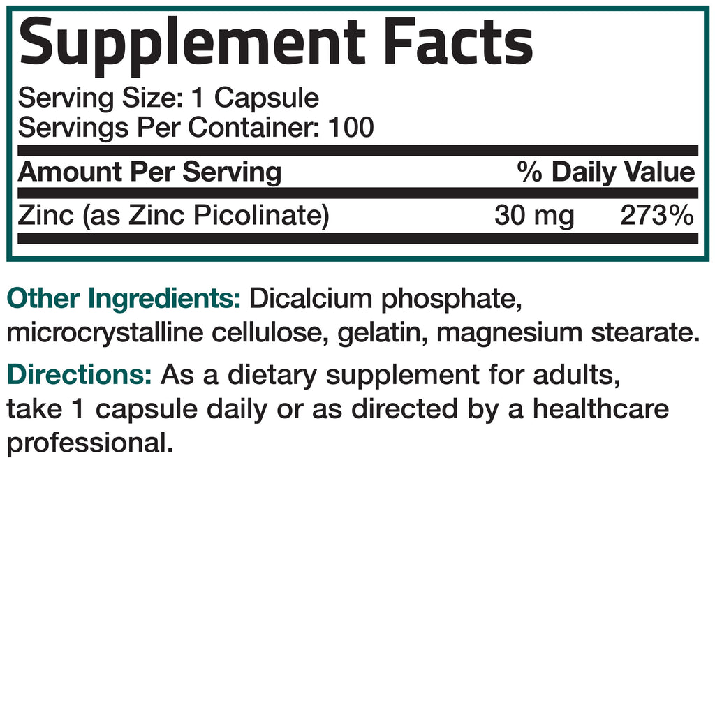 زنك بيكولينات 30 ملجم 100 كبسولة Bronson Zinc Picolinate (Best Before 01-01-2027) زنك بيكولينات 30 ملجم 100 كبسولة Bronson Zinc Picolinate (Best Before 01-01-2027)