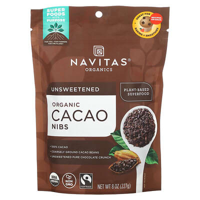 حبوب الكاكاو العضوية 227 غرام Navitas Organics, Organic Cacao Nibs, Unsweetened (Best Before 01-01-2027)