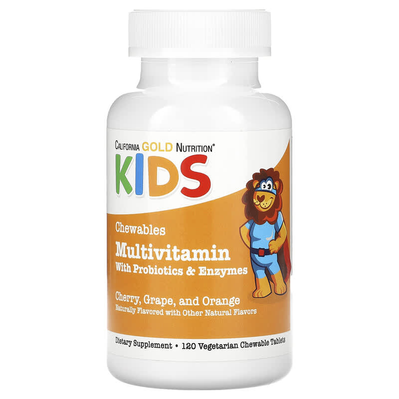 فيتامينات متعددة للأطفال، نكهة الفواكه المتنوعة، 120 قرص مضغ California Gold Nutrition, Chewable Multivitamins with Probiotics, Enzymes, Vitamin A and Vitamin C for Children (Best Before 01-10-2027)