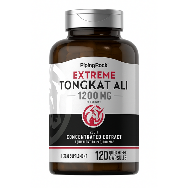 خلاصة نبتة عكازة علي (تونجات علي) تركيز مضاعف 600 ملغم 1:200 يعادل 120.000 ملجم 120 كبسولة PpingRock Longjack Tongkat Ali Extract Extreme (Non-GMO) (Best Before 01-07-2027)