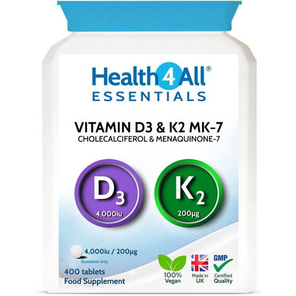 فيتامين د3 4000 وحدة مع ك2 200 مكجم 400 قرص Health4All Vitamin D3 & Vitamin K2 (Natural MK-7) (Best Before 01-08-2026)