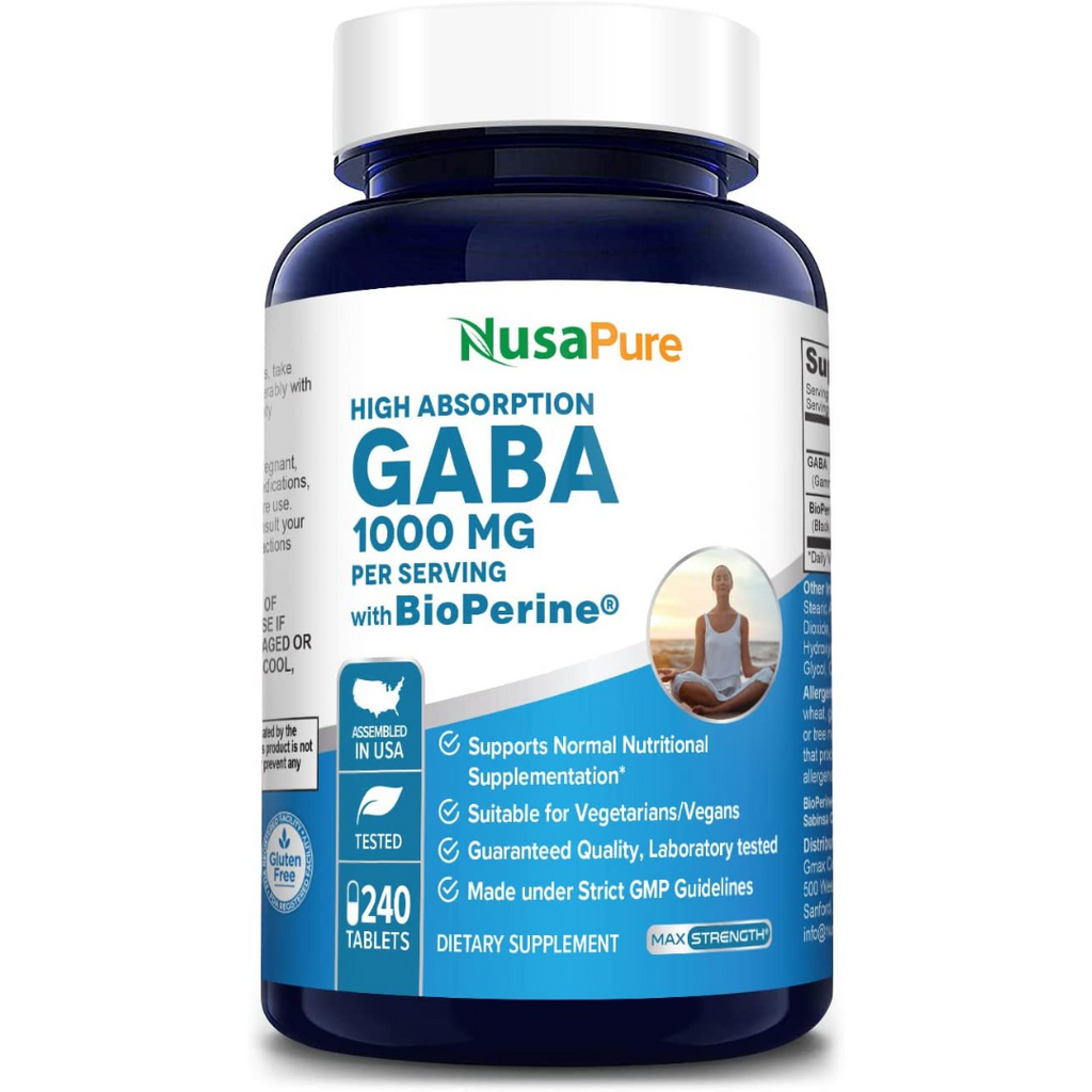 حمض غاما / غابا، بالقوة الاضافية 1000 ملجم مع زيادة الامتصاص 240 كبسولة NusaPure GABA (gamma-aminobutyric acid)
