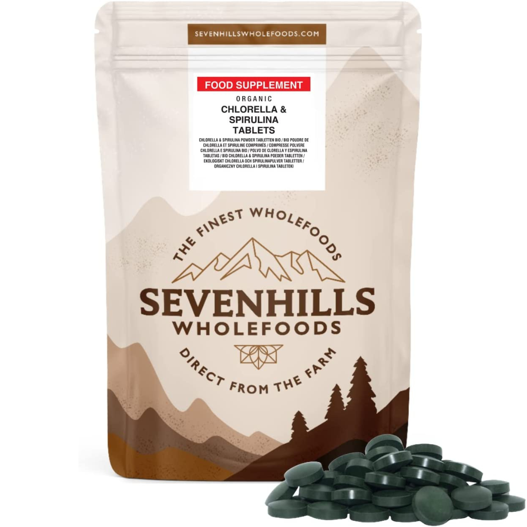 سبيرولينا عضوية معتمدة 250 ملغم + كلوريلا عضوية معتمدة 250 ملجم 360 قرص Sevenhills Wholefoods Organic Chlorella & Spirulina (Best Before 20-01-2028)
