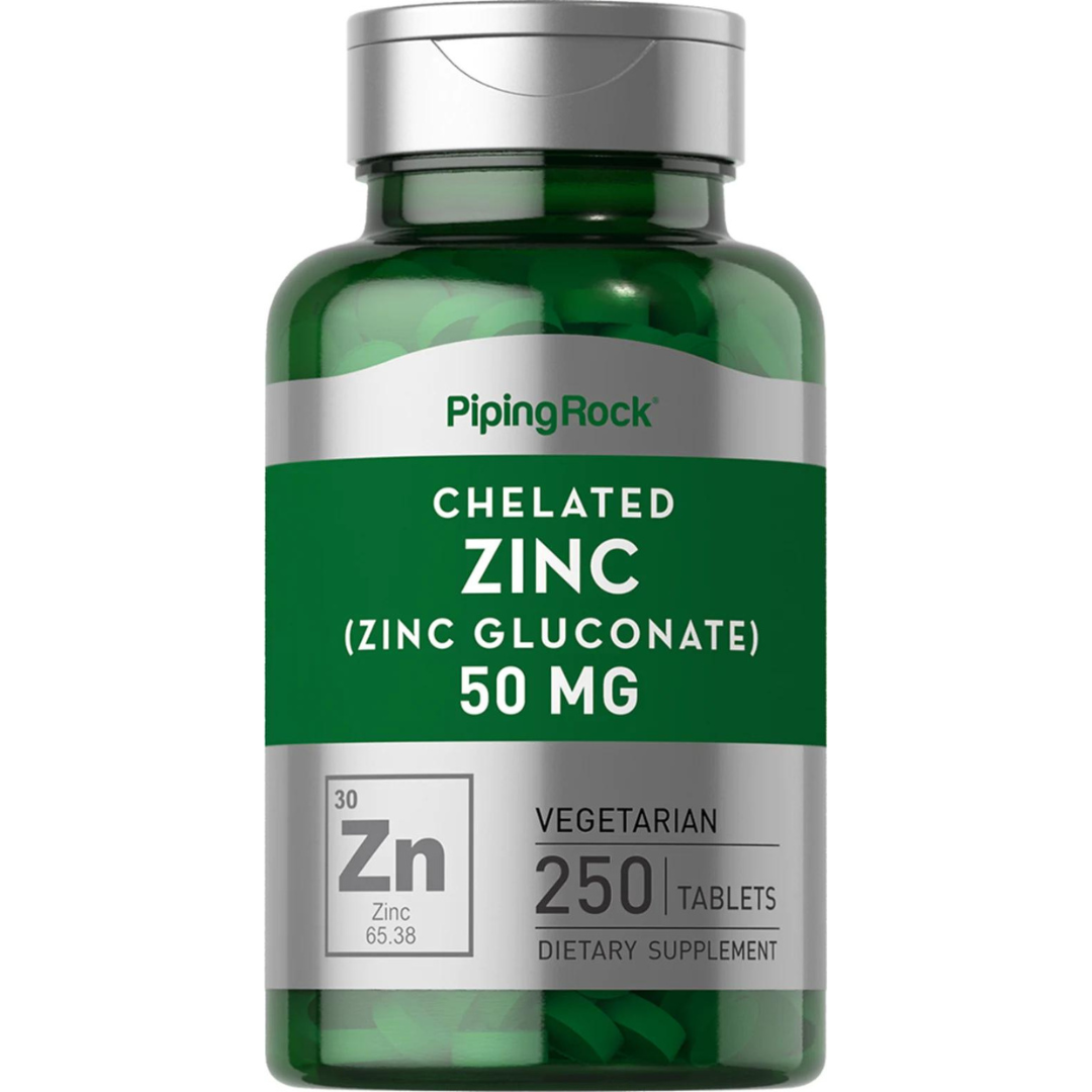 زنك 50 ملجم 250 قرص Pipingrock Zinc Gluconate NON-GMO (Best Before 01-04-2027)