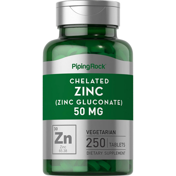 زنك 50 ملجم 250 قرص Pipingrock Zinc Gluconate NON-GMO (Best Before 01-11-2025)