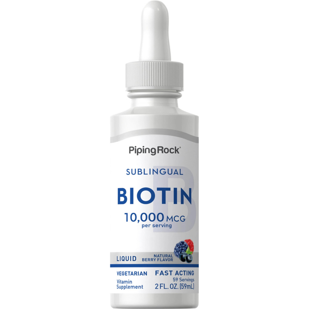 بيوتين ( فيتامين ب7 ) سائل 10،000 مكجم لكل 1 مل 59 مل Pipingrock Liquid Biotin (Vitamin B7 ) NON-GMO