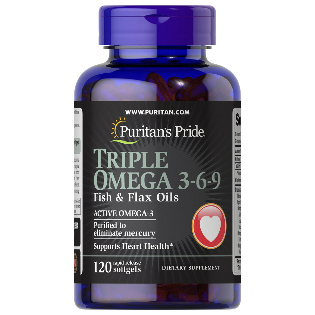 اوميجا 3-6-9 الفائقة، 1000 ملجم من زيت الكتان العضوي وزيت السمك 120 حبة Puritan's Pride Triple Omega 3-6-9 Fish & Flax Oils