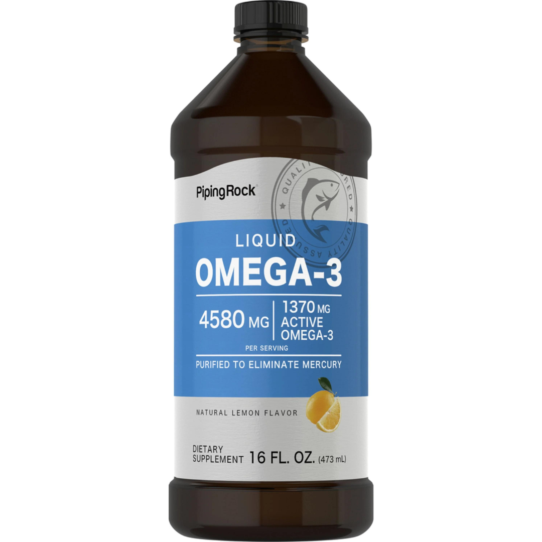 أوميجا 3 زيت السمك سائل بنكهة الليمون 473 مل Pipingrock Liquid Omega 3 (Natural Lemon) purified Fish Oil EPA 640-915 & DHA 410-640 (Best Before 01-10-2028)