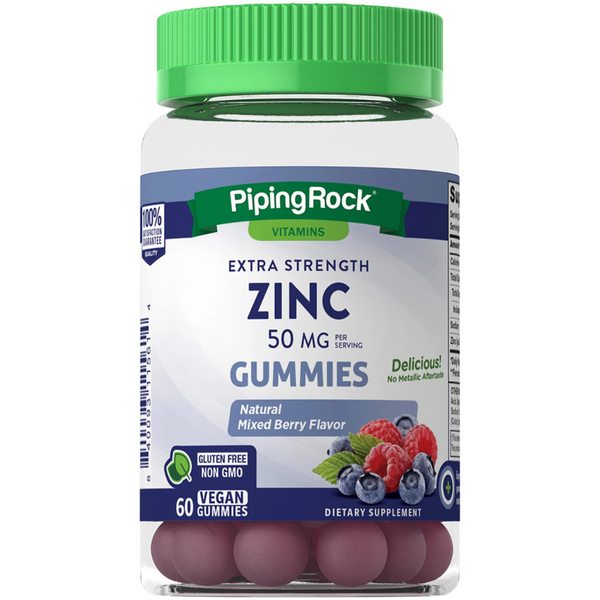 زنك ستريت 16.66 ملجم 60 حبة سوس pipingrock Zinc Gummies (Natural Mixed Berry) Non-GMO