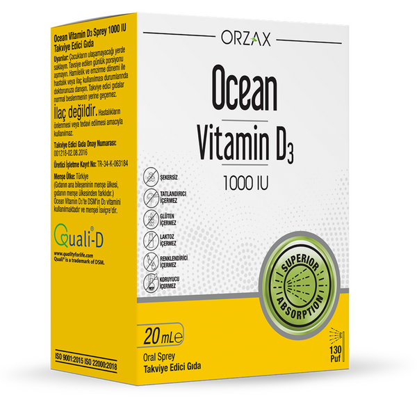فيتامين د3 سائل 5000 وحدة كل 5 نقاط بزيت الزيتون 50 مل (يكفي 200 يوم) (منتج تركي) Orzax Ocean Vitamin D3 Drops Liquid High Strength & Absorption (Best Before 01-12-2026)