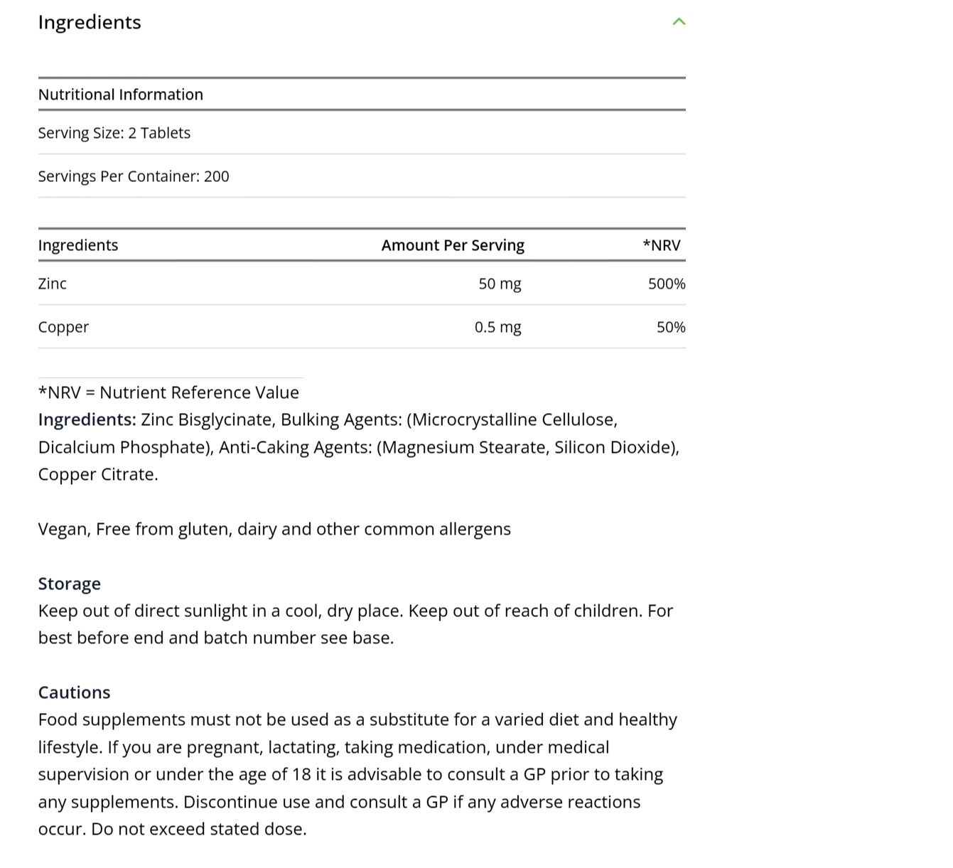 زنك باي جلايسينيت 25 ملجم مع نحاس عالي الامتصاص 400 قرص (منتج اوروبي) VitaBright Zinc Bisglycinate with Copper High Absorption (Best Before 01-06-2027)