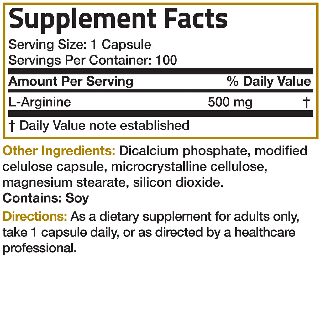 ل ارجينين 500 ملجم 100 كبسولة Bronson L-Arginine Non-GMO (Best Before 01-08-2026) ل ارجينين 500 ملجم 100 كبسولة Bronson L-Arginine Non-GMO (Best Before 01-08-2026)