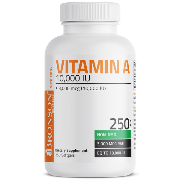 فيتامين أ ريتنول 10,000 وحدة 250 حبة Bronson Vitamin A Retinyl Palmitate Non-GMO (Best Before 01-12-2027)