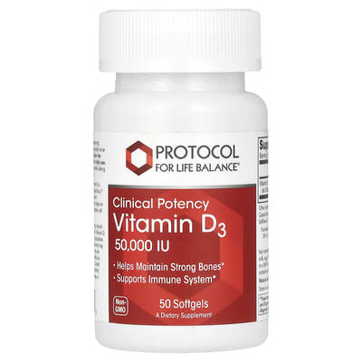 فيتامين د3 50000 وحدة 50 حبة Protocol for Life Balance, Vitamin D3, Clinical Potency (Best Before 01-07-2028)