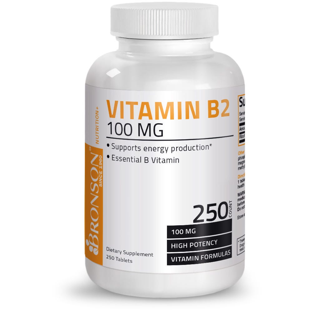 فيتامين ب2 (رايبوفلافين) 100 ملجم 250 قرص Bronson Vitamin B2 Riboflavin Non-GMO (Best Before 01-01-2026)