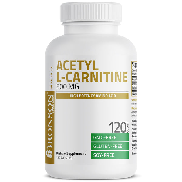 أسيتيل ل-كارنيتين 500 ملجم 120 كبسولة Bronson Acetyl L-Carnitine Non-GMO (Best Before 01-10-2026)