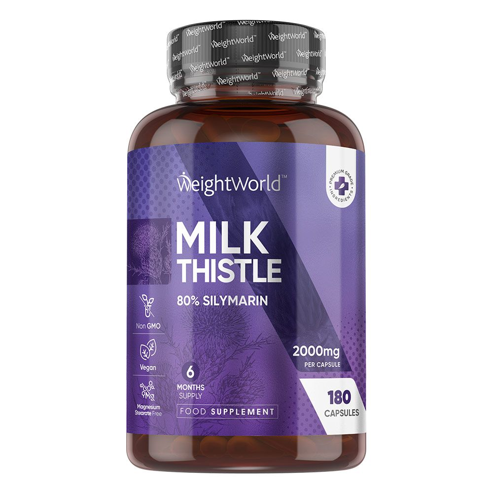 خلاصة حليب الشوك 50 ملغم, 80% سيليمارين تعادل 2000 ملغم 180 كبسولة WeightWorld Milk Thistle 80% Silymarin (Best Before 01-12-2026)