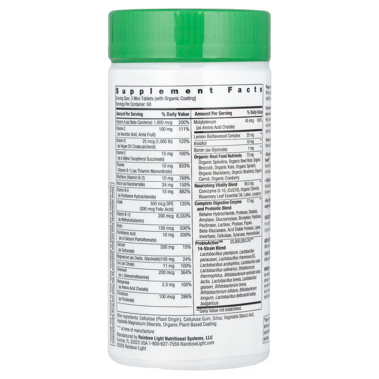 فيتامينات ومعادن متعددة للكبار + خلاصات أعشاب + انزيمات هاضمة + بروبيوتك 180 قرص صغير Rainbow Light 50+ Mini-Tablet™+ (Best Before 01-12-2027)