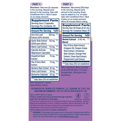برنامج تنظيف الكانديدا الذكي الجزء الاول 60 كبسولة + الجزء الثاني 30 مل Renew Life CandiSmart Yeast Balancing Formula (Best Before 01-02-2028)