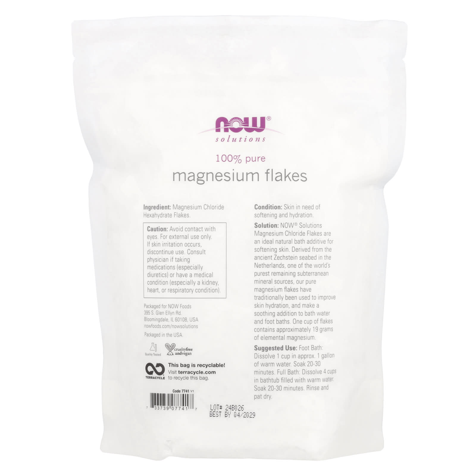 رقائق المغنيسيوم  كلورايد 750 جم NOW Foods, Solutions, Magnesium Flakes (Best Before 01-04-2029)