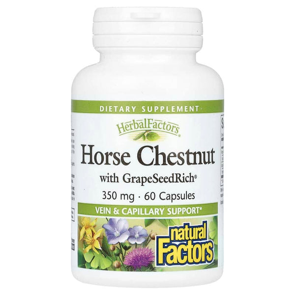 خلاصة كستناء الحصان مع خلاصة بذور العنب 350 ملجم 60 كبسولة Natural Factors HerbalFactors Horse Chestnut with GrapeSeedRich (Best Before 01-05-2027)