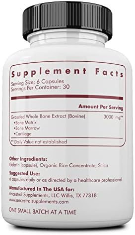 تركيبة العظام ونخاع العظام والغضاريف من بقر تتغذى على العشب 500 ملجم 180 كبسولة Ancestral Supplements Grass Fed Beef Bone and Marrow non-gmo (Best Before 01-08-2027)