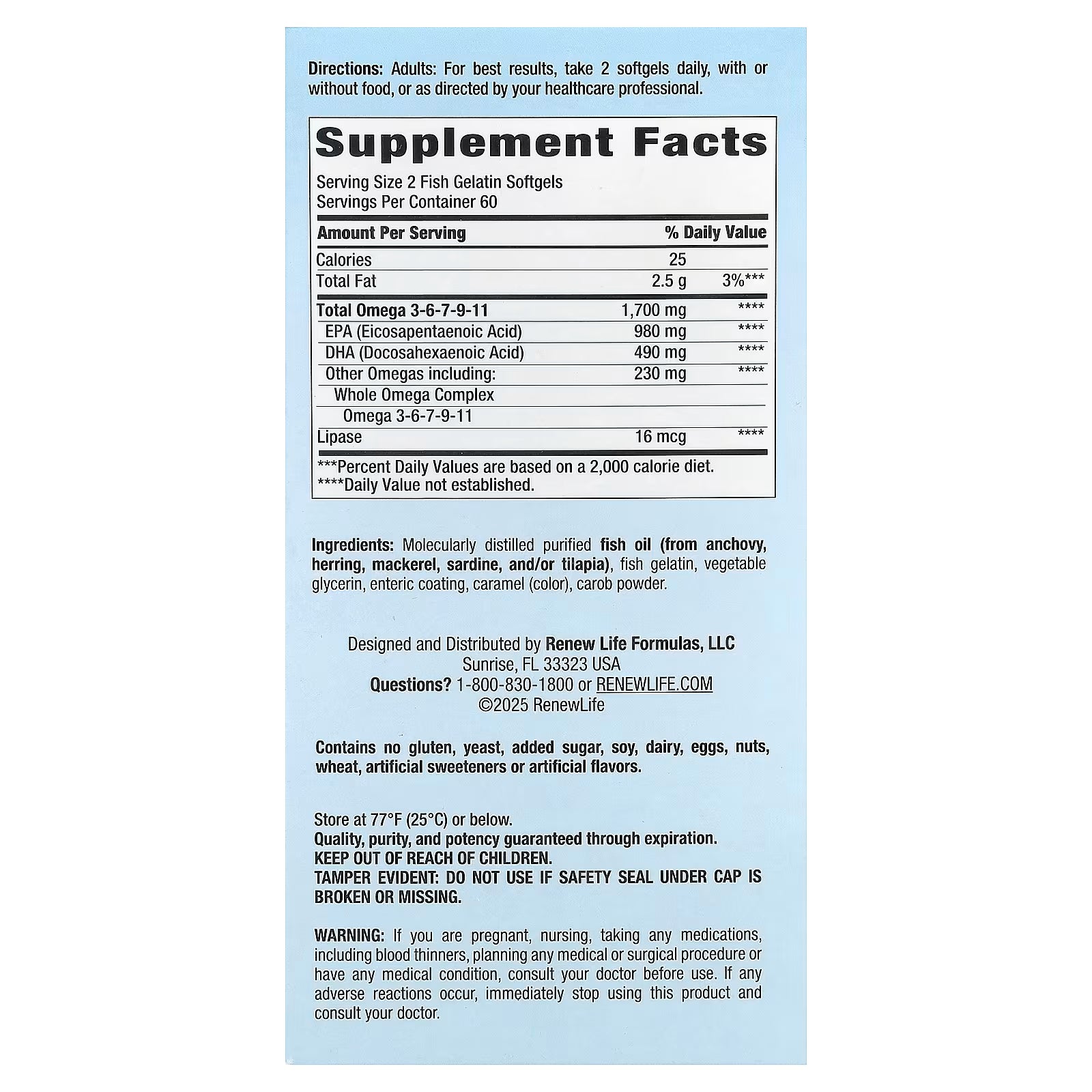 اوميجا 3 زيت السمك الأفضل درجة دوائية بالقوة الفائقة 1200 ملغم منها 850 ملجم أحماض دهنية مع الليباز 120 حبة Renew Life Norwegian Gold Critical Omega EPA 490 mg / DHA 245 mg Other Omegas 115 mg (Best Before 01-09-2027)