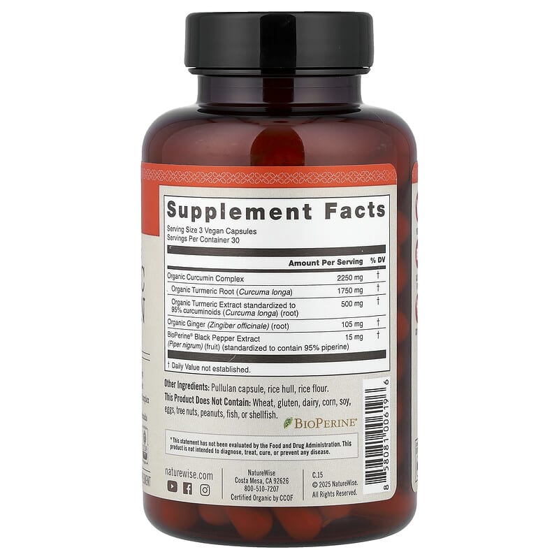 كركمين 166 ملغم مع كركم وخلاصة الفلفل الأسود وخلاصة الزنجبيل 90 كبسولة Organic Turmeric Curcumin (Best Before 01-12-2028) كركمين 166 ملغم مع كركم وخلاصة الفلفل الأسود وخلاصة الزنجبيل 90 كبسولة Organic Turmeric Curcumin (Best Before 01-12-2028)