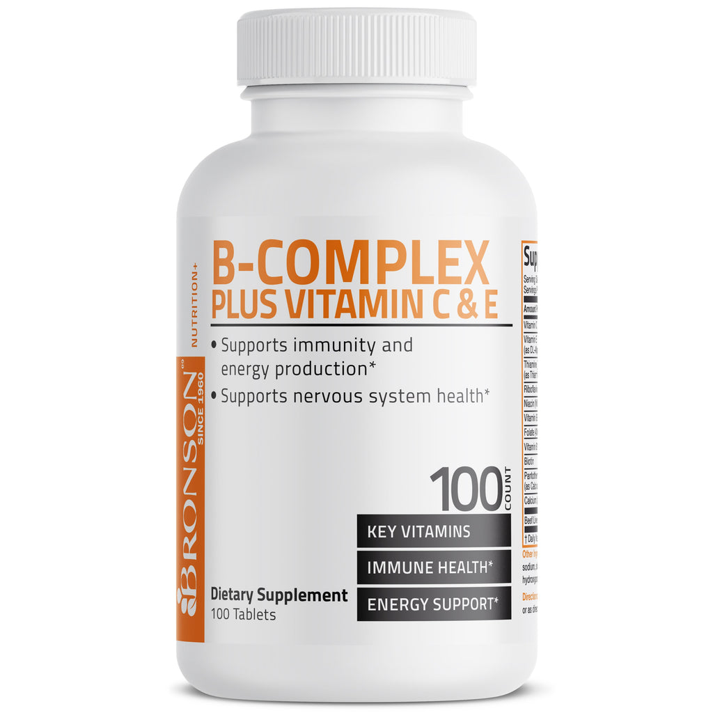 فيتامين ب كومبلكس مع كبد الابقار وفيتامين سي و اي 100 كبسولة Bronson Vitamin B-Complex with Vitamins C and E + Beef Liver (Best Before 01-07-2026)