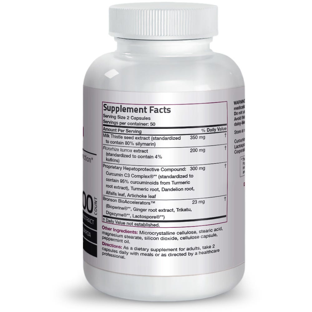 تنظيف الكبد كومبلكس خلاصة حليب الشوك 175 ملجم 80% سيليمارين مع 10 عناصر 100 كبسولة Bronson Liver Detox Formula Non-GMO (Best Before 01-06-2027)
