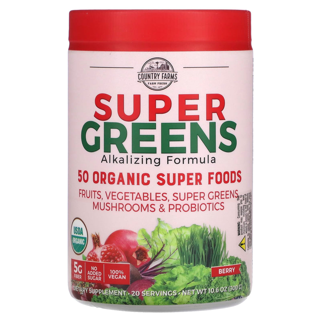 الخضروات الفائقة تركيبة قلوية التوت 300 جم Country Farms Super Greens Alkalizing Formula Berry