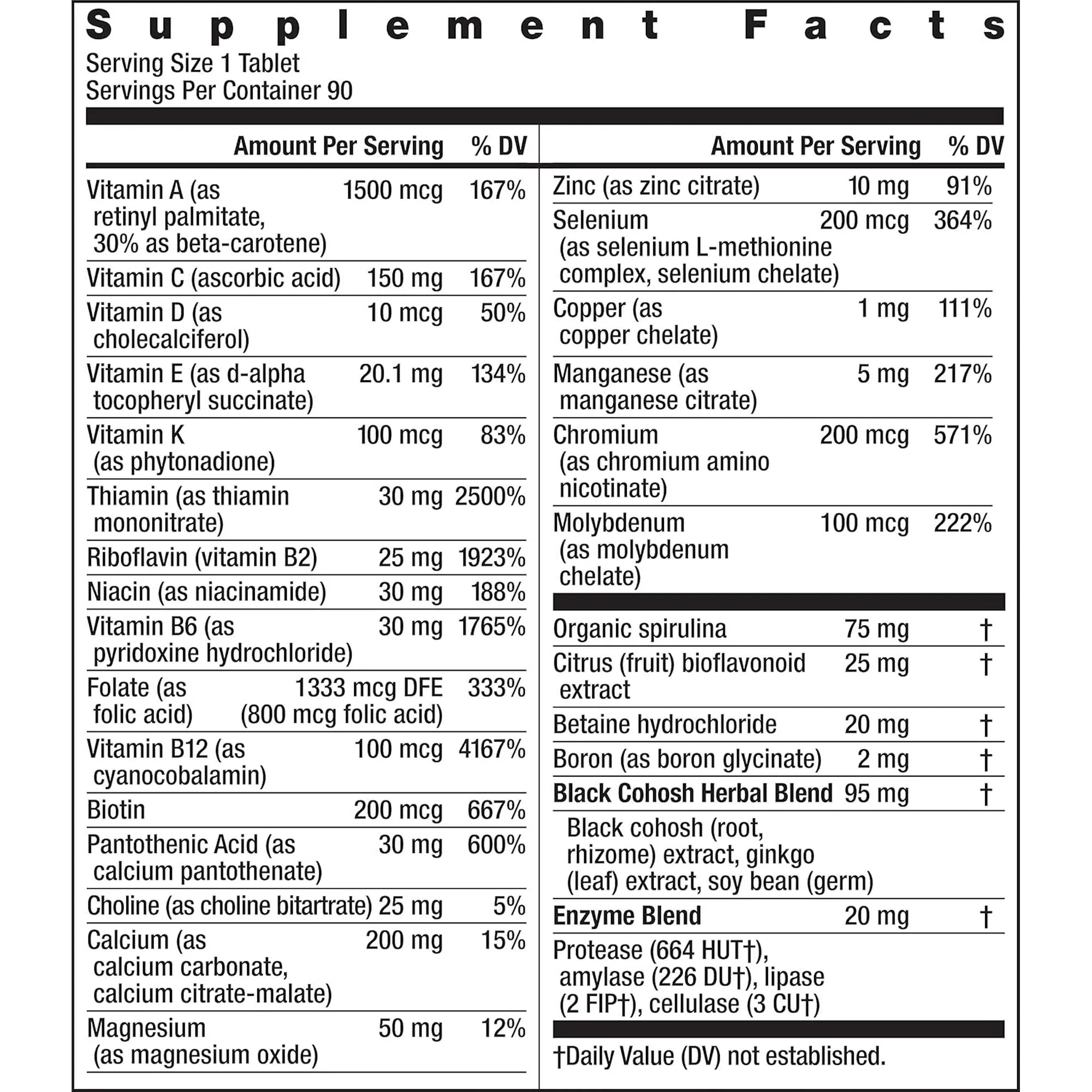 فيتامينات ومعادن متعددة وخلاصات أعشاب وانزيمات هاضمة الأفضل لسن اليأس 846 ملغم 35عنصر 90 قرص RAINBOW LIGHT Menopause One Multi + Real Food Nutrients (Best Before 01-12-2027)