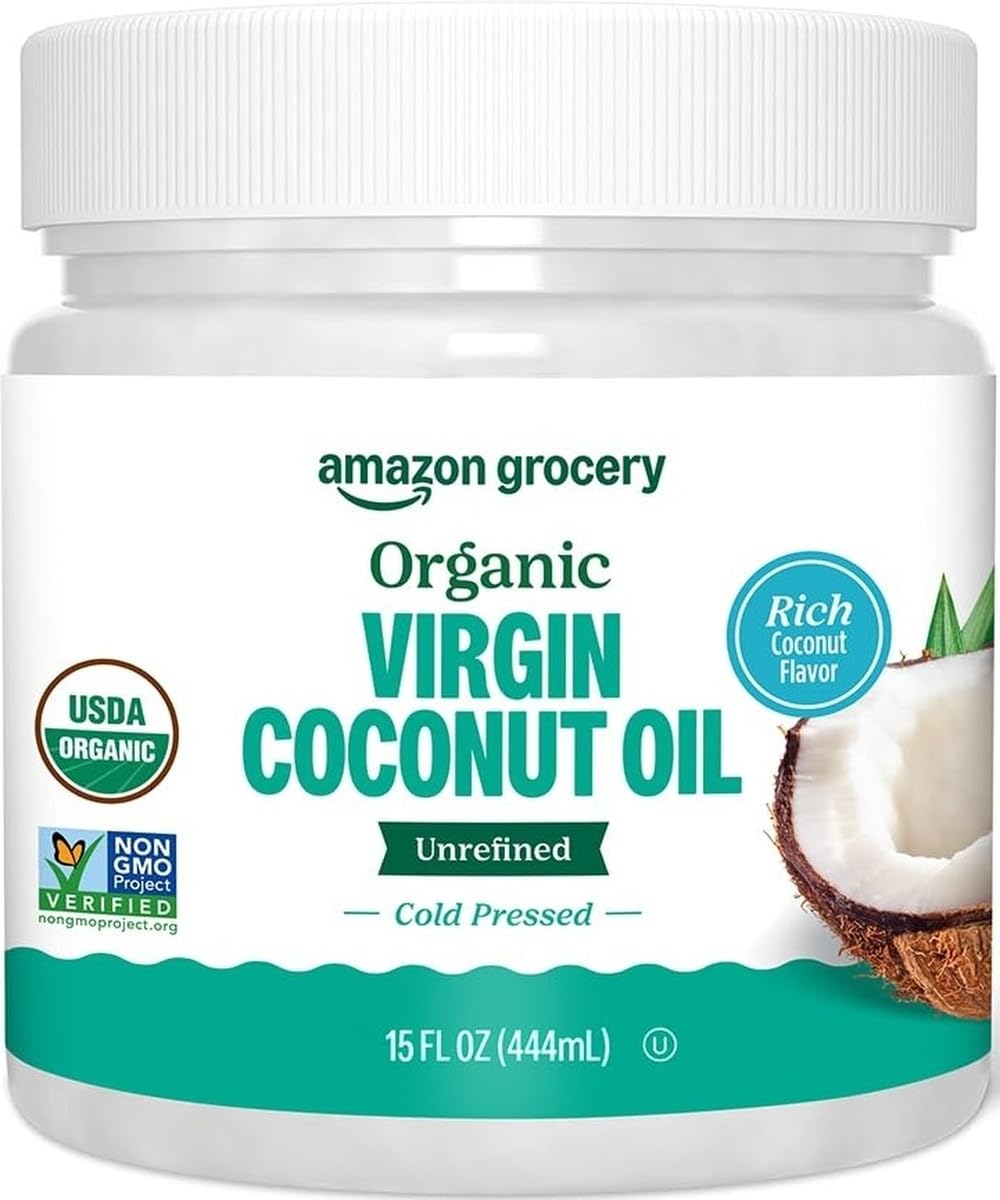 زيت جوز الهند البكر العضوي 444 مل Amazon Grocery, Organic Virgin Coconut Oil Non-GMO (Best Before 20-05-2028)