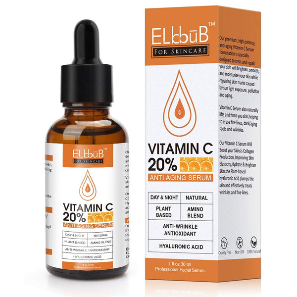 سيروم فيتامين سي 20٪ + حمض الهيالورونيك + الريتينول + أحماض أمينية 30 مل ELBBUB Premium 20% Vitamin C Serum with Hyaluronic Acid, Retinol & Amino Acids (Best Before 07-04-2026)