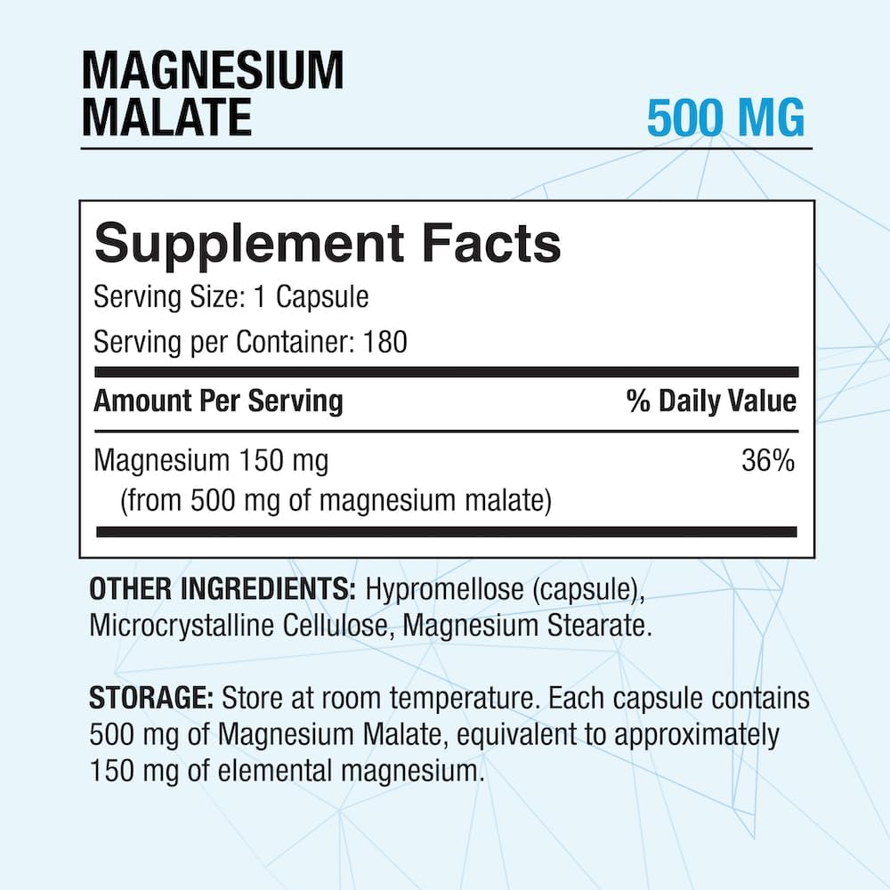 مغنيسيوم ماليت 150 ملجم 180 كبسولة Puregen Labs Magnesium Malate Non-GMO (Best Before 01-05-2028)