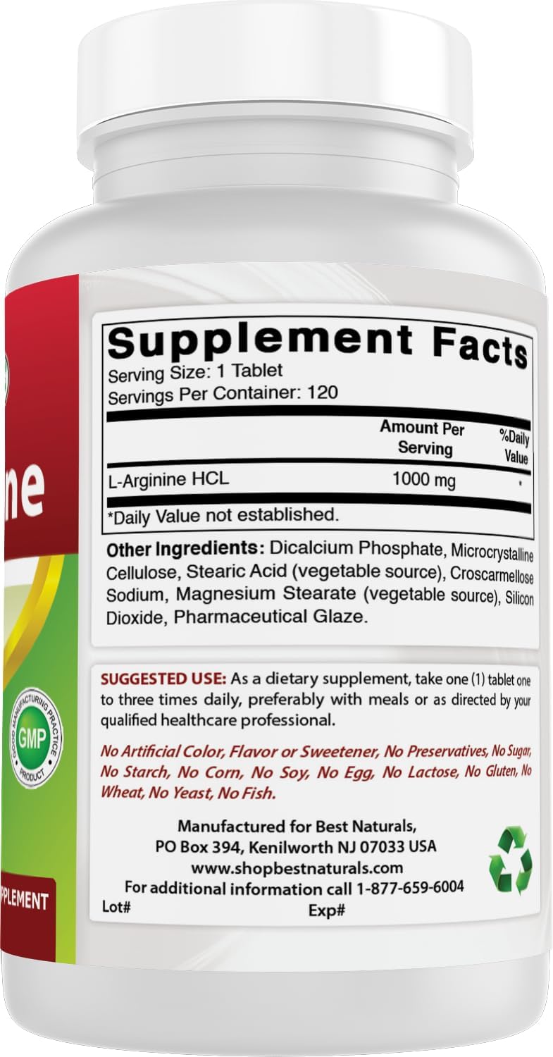 ل-ارجينين قوة فائقة 1000 ملجم 120 قرص Best Naturals L-Arginine Non-GMO (Best Before 01-08-2028)
