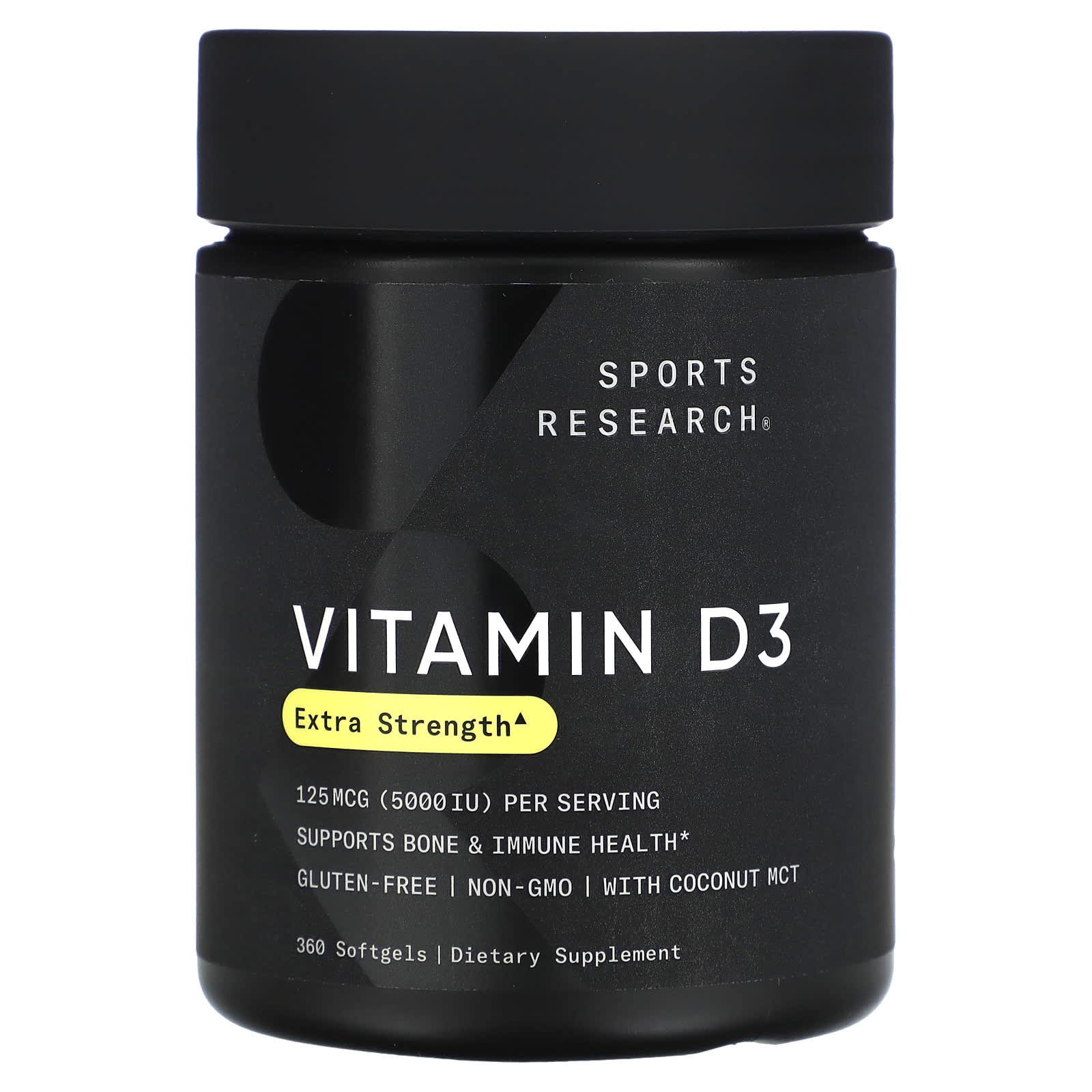 فيتامين د3 5000 وحدة بزيت جوز الهند 360 حبة Sports Research, Vitamin D3 With Coconut MCT Oil NON-GMO (Best Before 01-02-2027)
