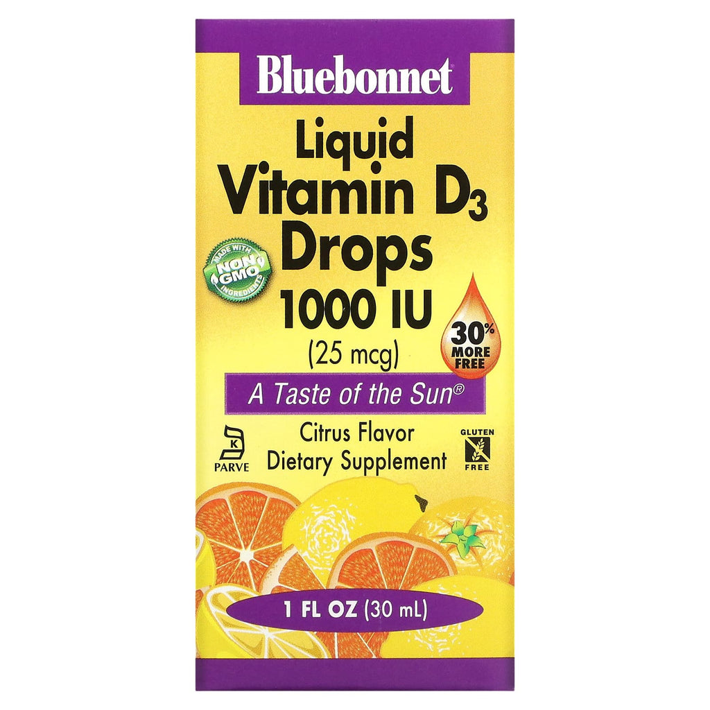 فيتامين د3 سائل  1000 وحدة، نكهة الحمضيات الطبيعية 30 مل Bluebonnet Nutrition, Liquid Vitamin D3 Drops, Citrus (Best Before 01-02-2025)