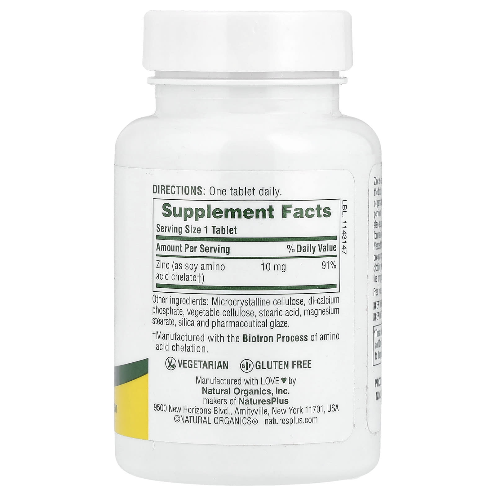 زنك 10 ملجم 90 قرص NaturesPlus, Zinc (Best Before 01-04-2029)