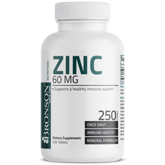 زنك 60 ملجم 250 قرص Bronson Zinc Gluconate Non-GMO (Best Before 01-11-2026)