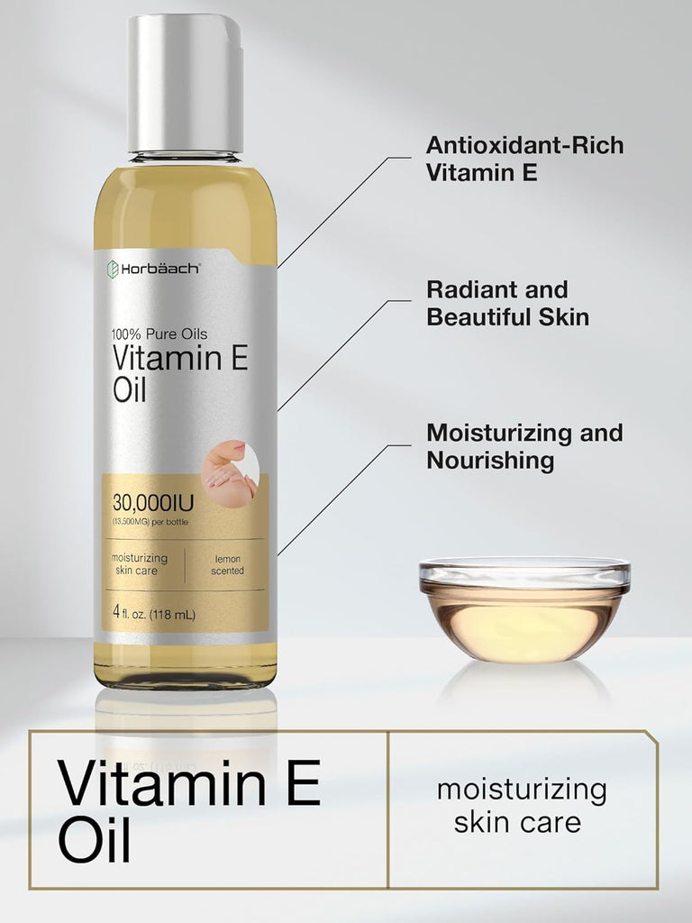 زيت فيتامين هـ (إي)، بالقوة المضاعفة 30,000 وحدة 118 مل Horbäach Vitamin E Oil Non-GMO زيت فيتامين هـ (إي)، بالقوة المضاعفة 30,000 وحدة 118 مل Horbäach Vitamin E Oil Non-GMO
