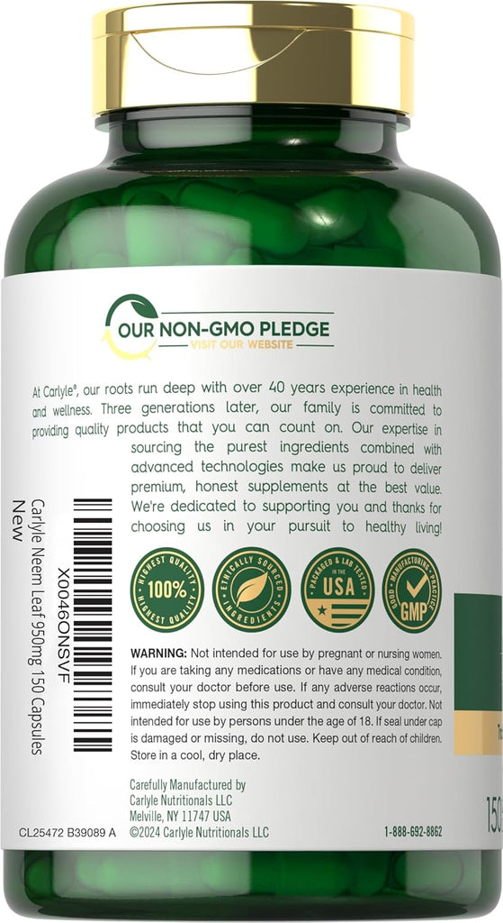 أوراق نيم 475 ملجم 150 كبسولة Carlyle Neem Leaf Non-GMO (Best Before 01-03-2026) أوراق نيم 475 ملجم 150 كبسولة Carlyle Neem Leaf Non-GMO (Best Before 01-03-2026)