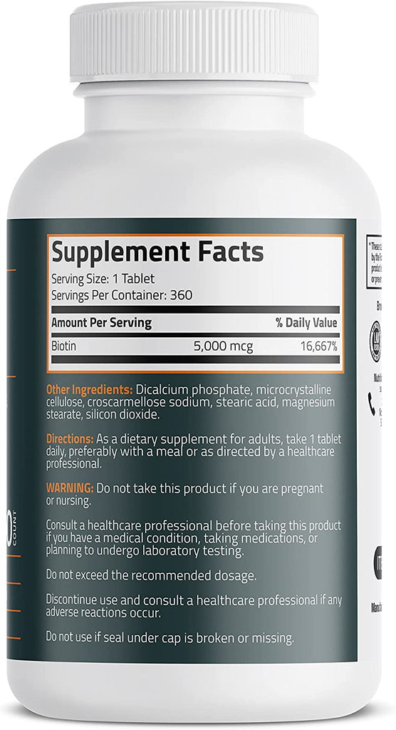 بيوتين (فيتامين ب7) 5،000 مكجم 360 قرص Bronson Biotin (Vitamin B7) (Best Before 01-07-2026) بيوتين (فيتامين ب7) 5،000 مكجم 360 قرص Bronson Biotin (Vitamin B7) (Best Before 01-07-2026)