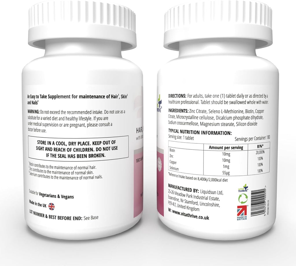 تركيبة العناية بالشعر، والبشرة، والأظافر، بيوتين 10،000 مكجم 180 قرص VitaThrive® Hair, Skin & Nails (Best Before 01-07-2026) تركيبة العناية بالشعر، والبشرة، والأظافر، بيوتين 10،000 مكجم 180 قرص VitaThrive® Hair, Skin & Nails (Best Before 01-07-2026)