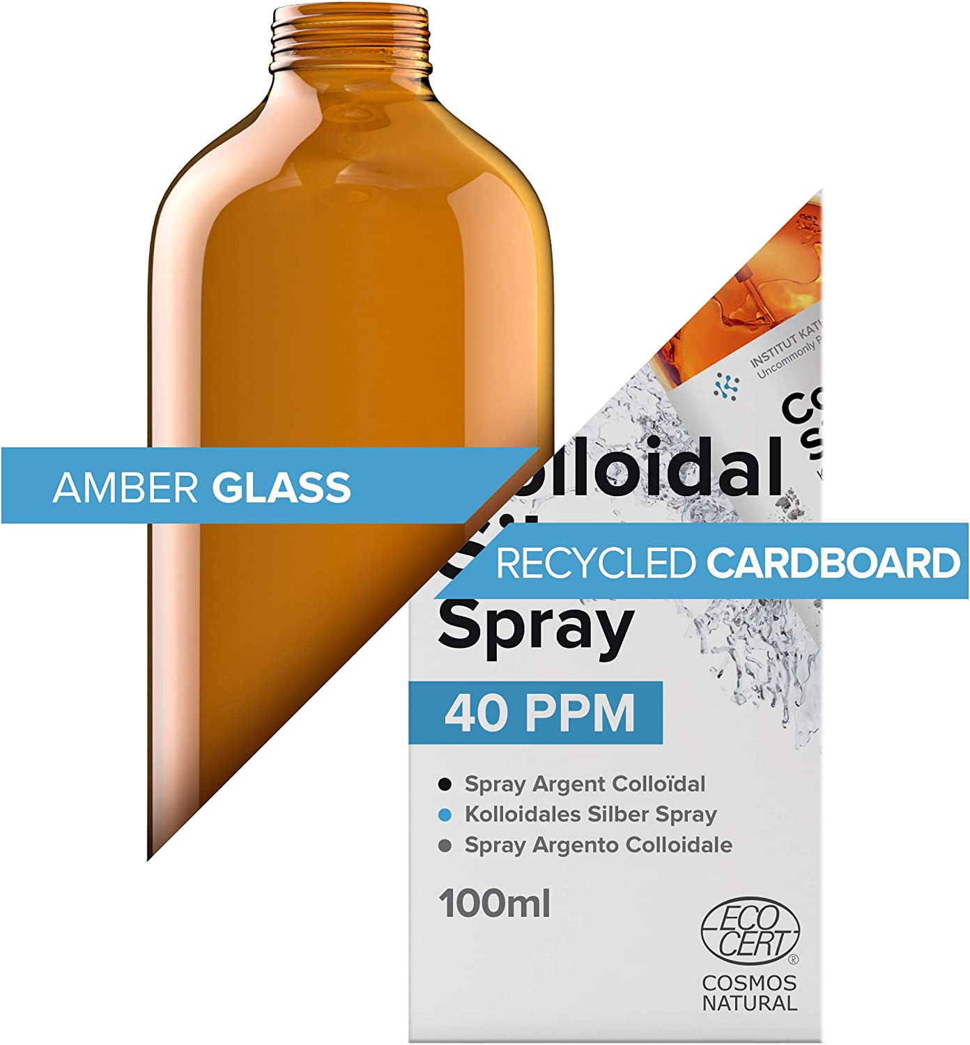 بخاخ ماء الفضة 40 جزء في المليون تركيز فائق حجم كبير 100 مل Institut Katharos Colloidal Silver Spray 40 PPM Superior Concentration