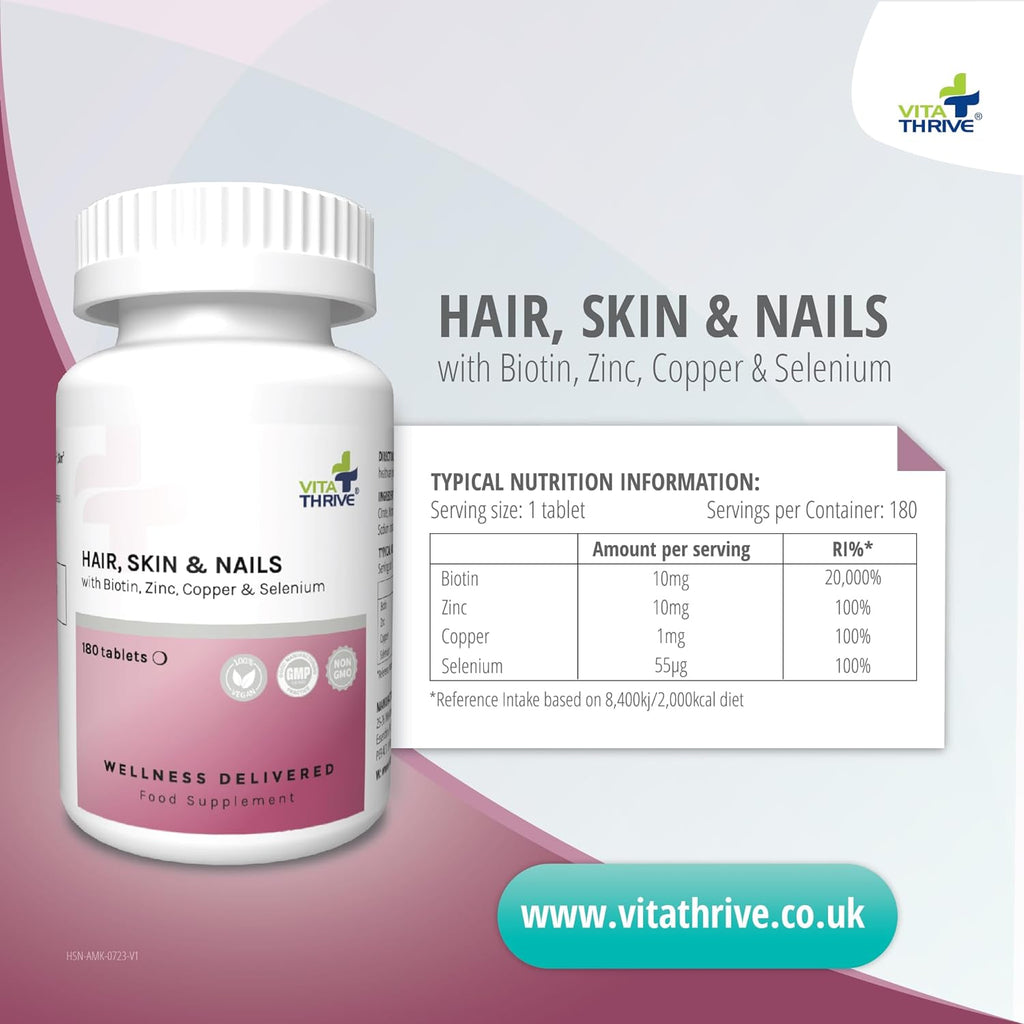 تركيبة العناية بالشعر، والبشرة، والأظافر، بيوتين 10،000 مكجم 180 قرص VitaThrive® Hair, Skin & Nails (Best Before 01-07-2026) تركيبة العناية بالشعر، والبشرة، والأظافر، بيوتين 10،000 مكجم 180 قرص VitaThrive® Hair, Skin & Nails (Best Before 01-07-2026)