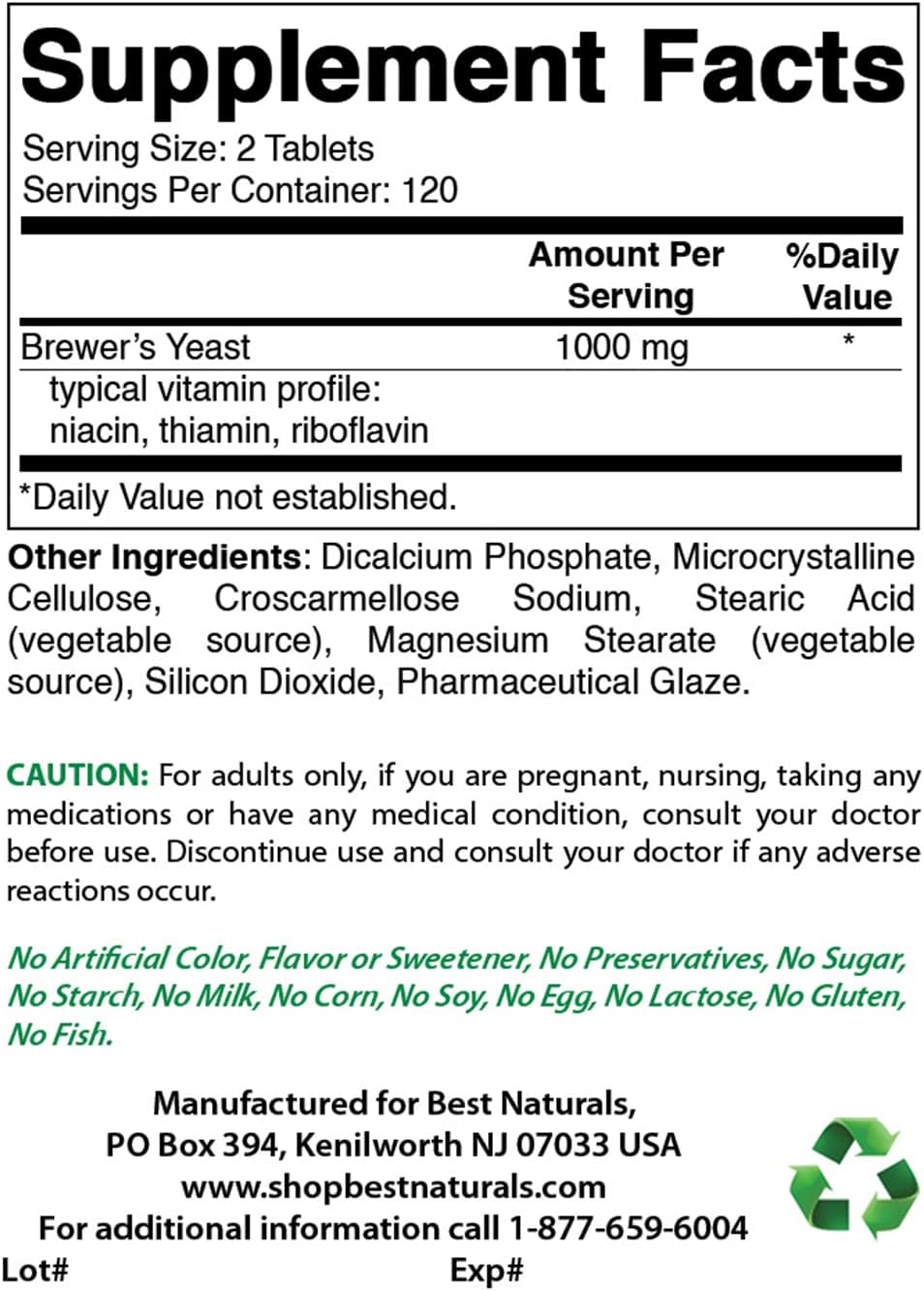 خميرة البيرة 500 ملغم 240 قرص Best Naturals Brewers Yeast (Best Before 01-09-2028)
