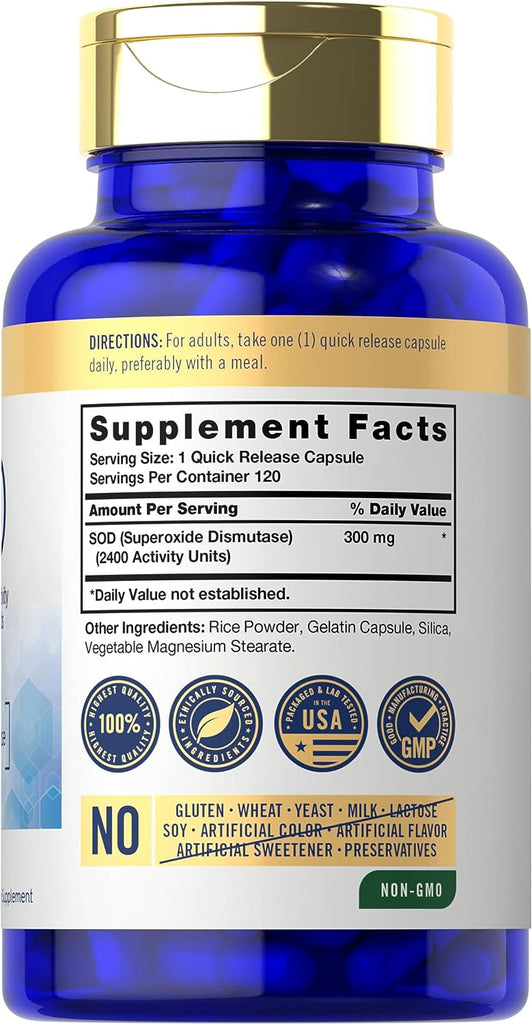 إس أو دي 300 ملجم 2400 وحدة 120 كبسولة Carlyle SOD Supplement Superoxide Dismutase (Non-GMO) (Best Before 01-03-2027)