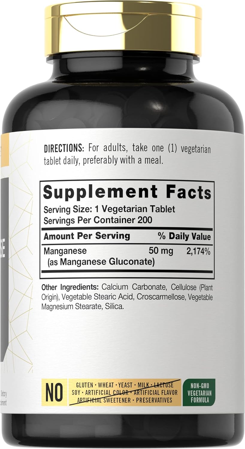 منغنيز 50 ملجم 200 قرص Carlyle Manganese Non-GMO (Best Before 01-02-2027)